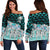 Federated States of Micronesia Women's Off Shoulder Sweaters - Coconut Leaves Weave Pattern Blue Blue - Polynesian Pride