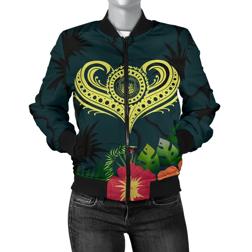 Polynesian Hawaii Bomber Jacket - Heart with Green Unisex - Polynesian Pride