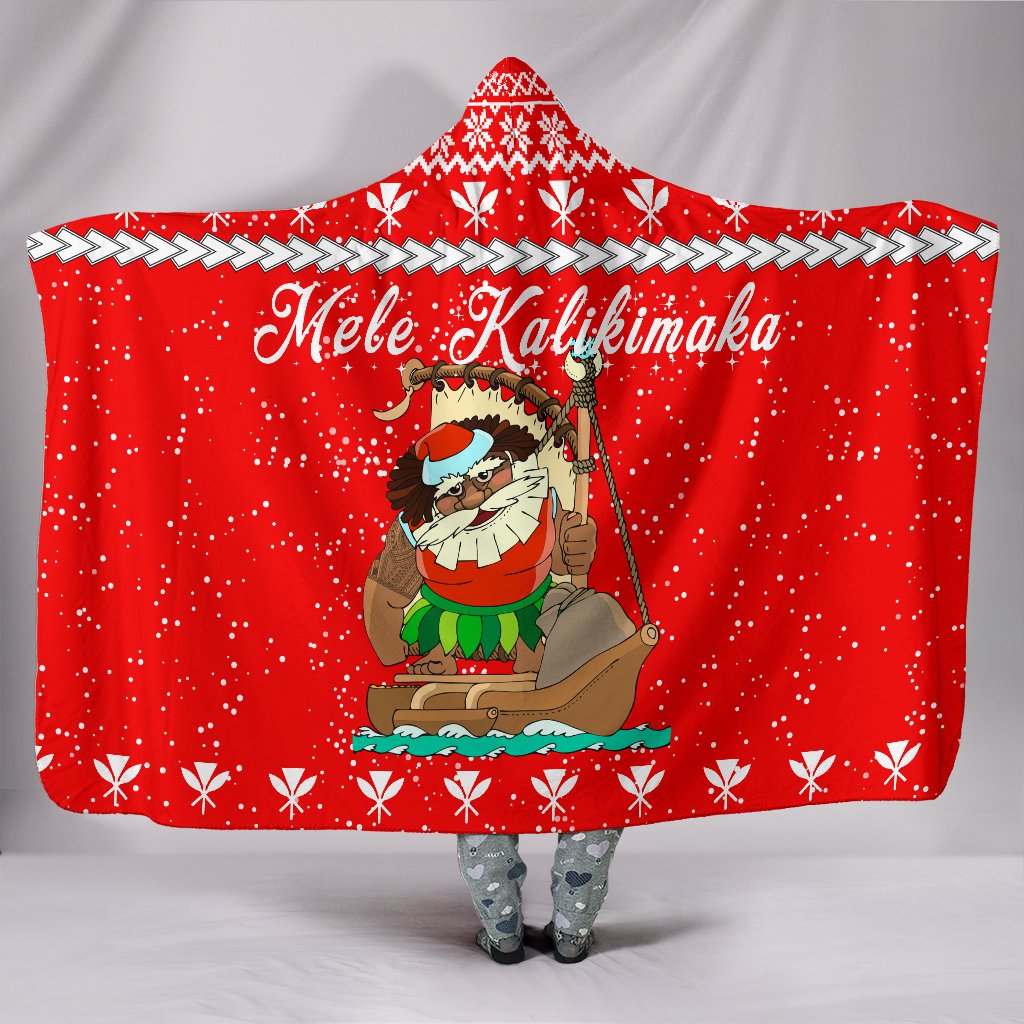 Hawaiian Santa Claus Mele Kalikimaka Hooded Blanket - Red - Farah Style - AH Hooded Blanket Red - Polynesian Pride