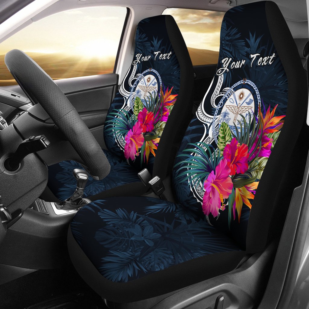 Marshall Islands Polynesian Custom Personalised Car Seat Covers - Tropical Flower Universal Fit Blue - Polynesian Pride