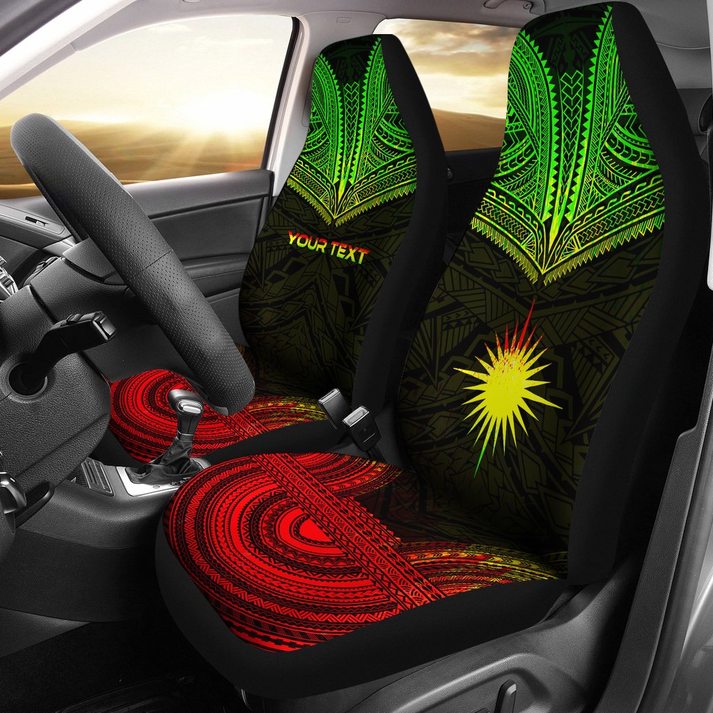 Marshall Islands Custom Personalised Car Seat Cover - Marshall Islands Flag Polynesian Chief Tattoo Reggae Version Universal Fit Reggae - Polynesian Pride