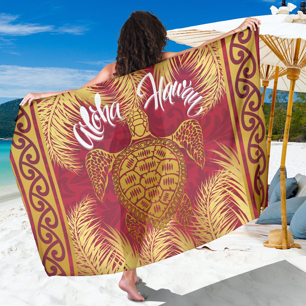 Hawaii Turtle Gold Tropical Leaves Polynesian Sarong - Royal Style - AH Sarong One Size Red - Polynesian Pride