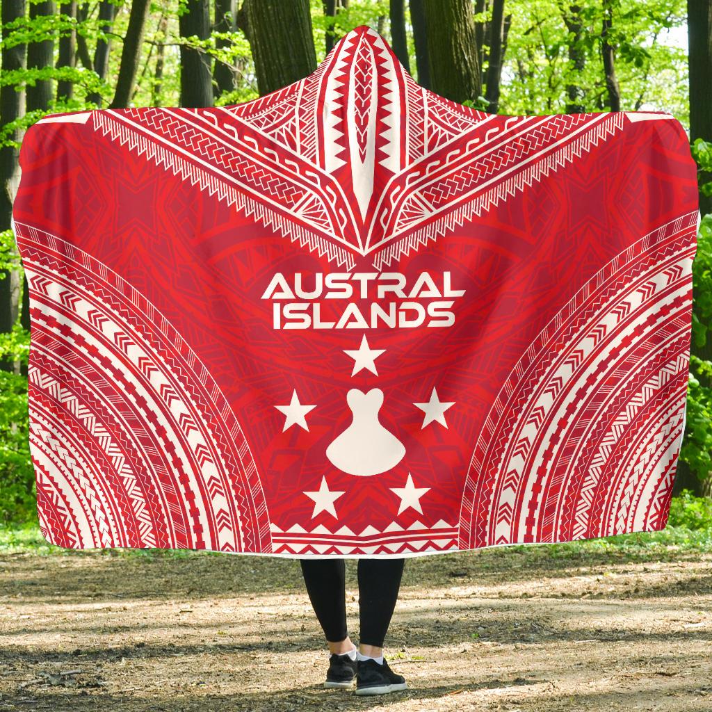 Austral Islands Flag Polynesian Chief Hooded Blanket Hooded Blanket Red - Polynesian Pride