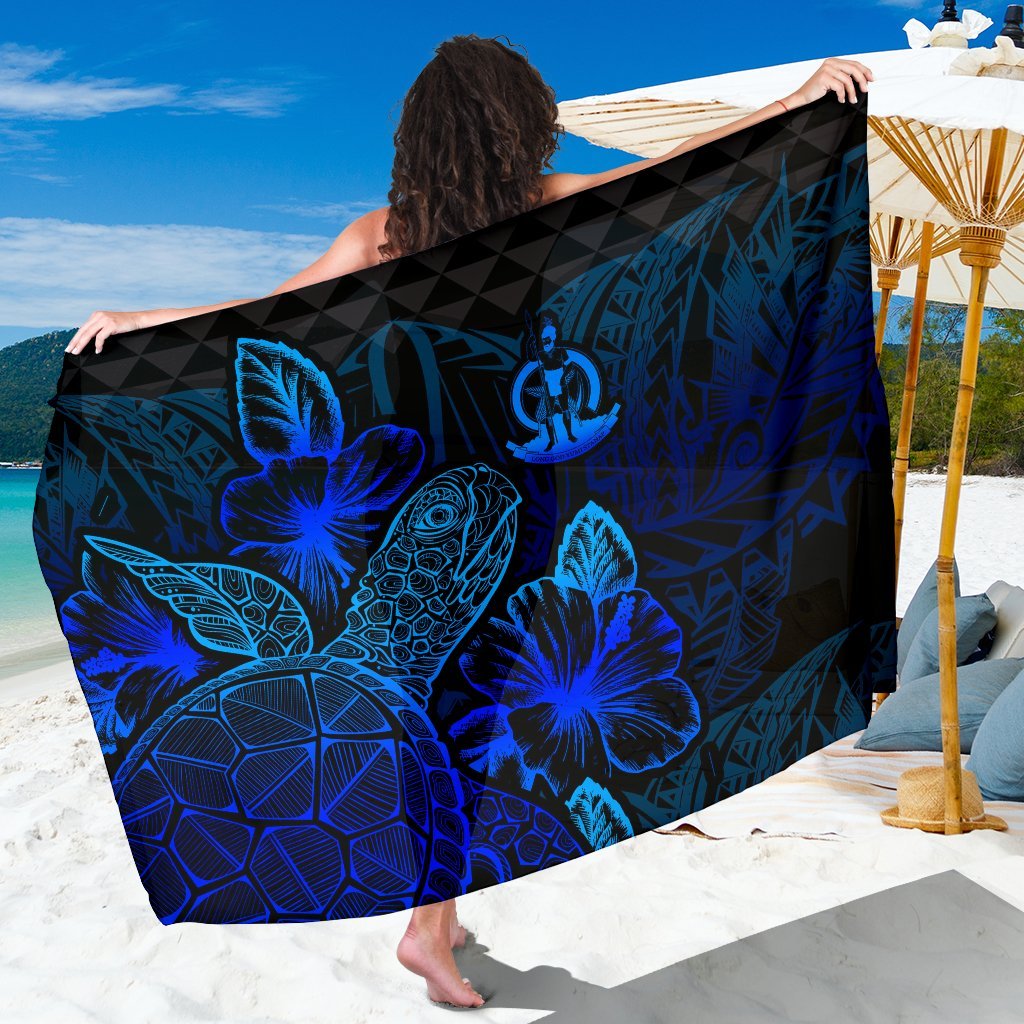 Vanuatu Sarong - Turtle Hibiscus Pattern Blue Women One Size Blue - Polynesian Pride