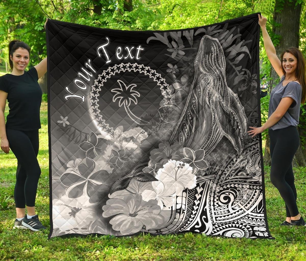 Custom Personalised Chuuk Premium Quilt - Humpback Whale with Tropical Flowers (Blue) Blue - Polynesian Pride