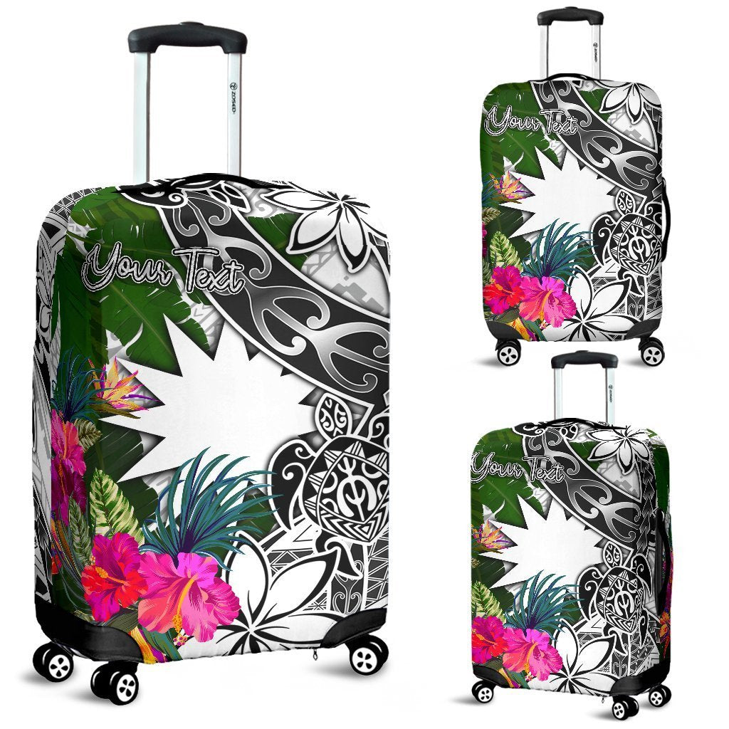 Nauru Custom Personalised Luggage Covers White - Turtle Plumeria Banana Leaf White - Polynesian Pride