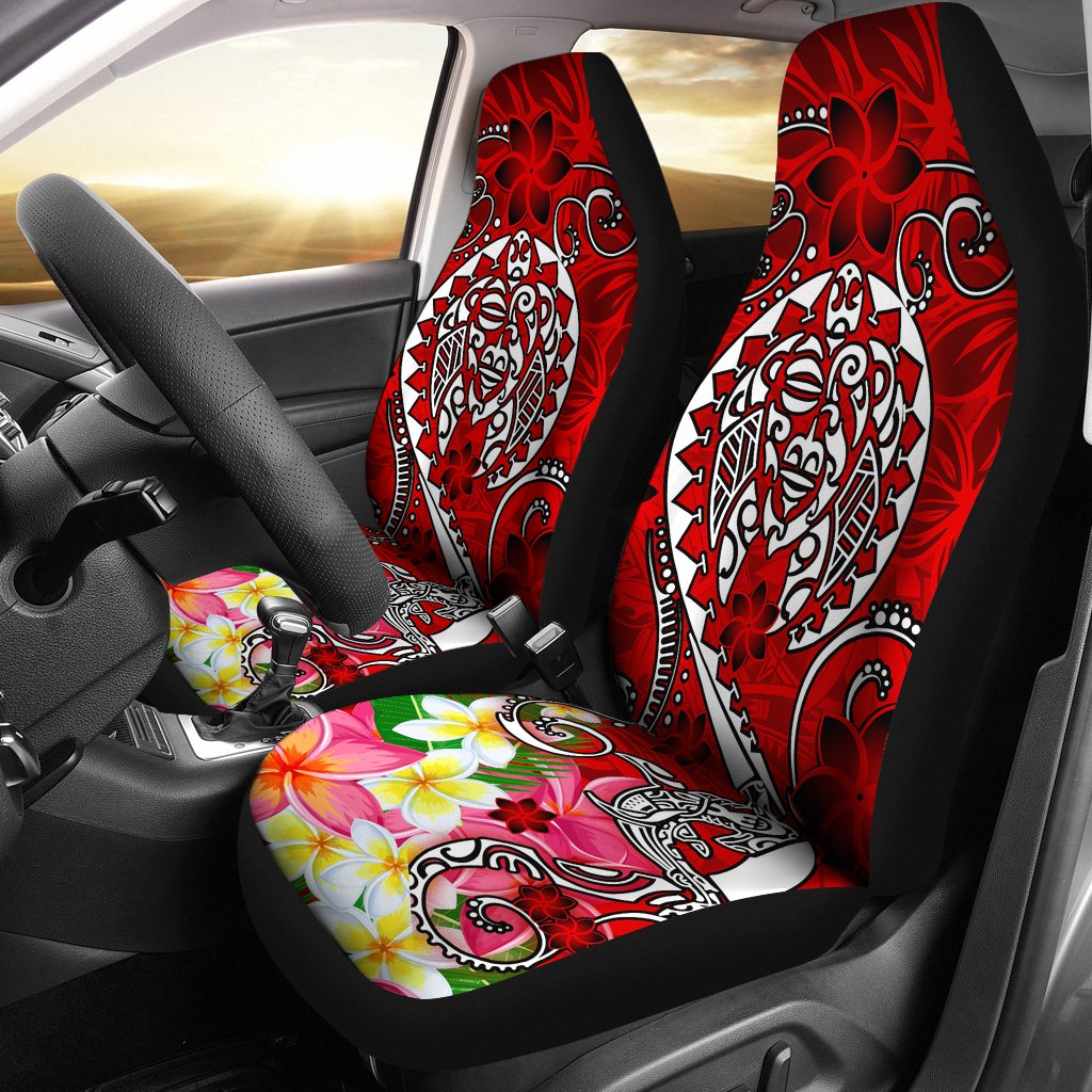 Polynesian Car Seat Covers - Turtle Plumeria Red Color Universal Fit Red - Polynesian Pride