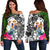 Niue Off Shoulder Sweater - Turtle Plumeria Banana Leaf Black - Polynesian Pride