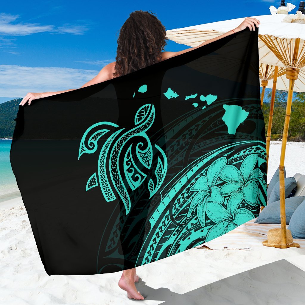 Hawaii Map Plumeria Polynesian Turquoise Turtle Sarong Sarong - 1 44*66 Inch Turquoise - Polynesian Pride