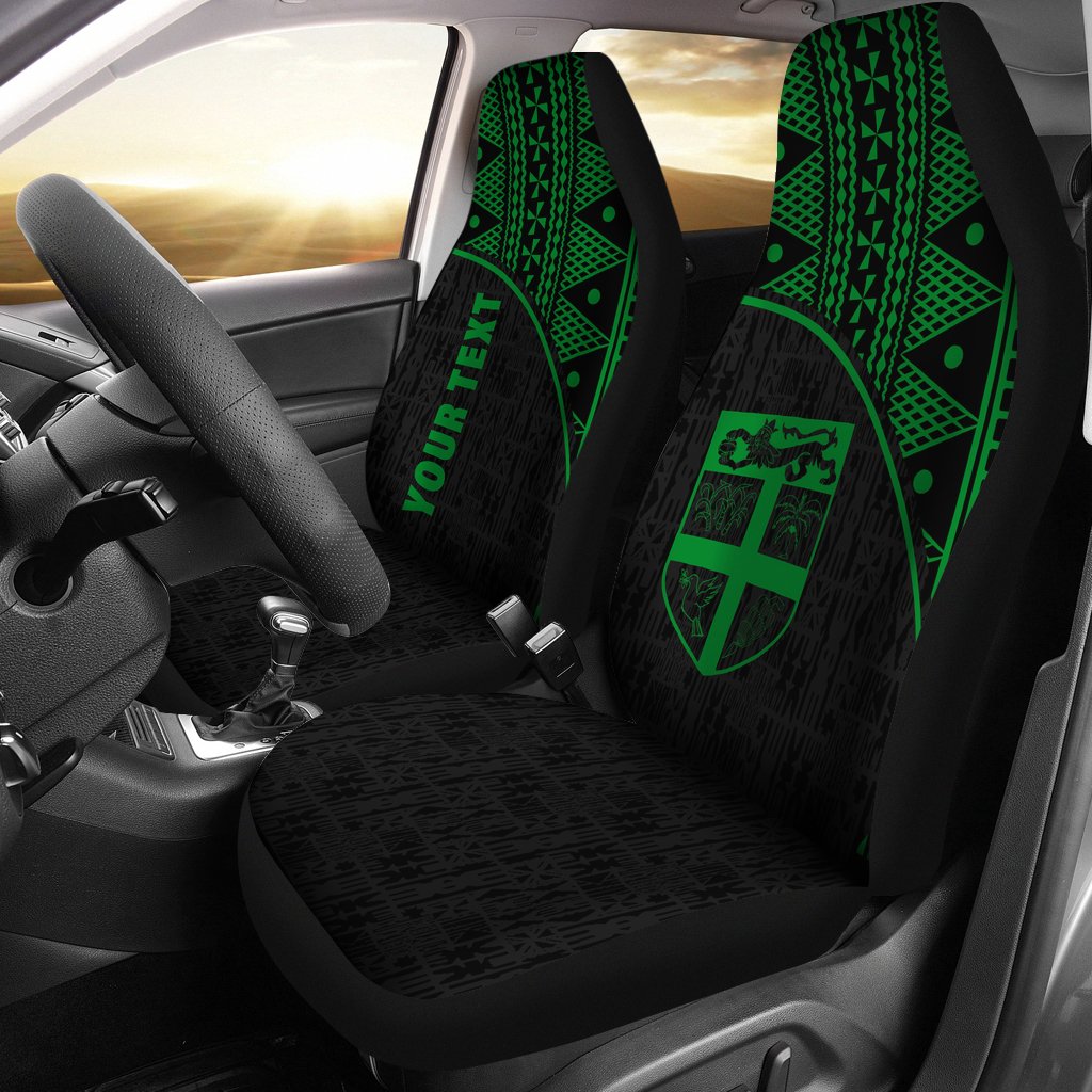 Fiji Tapa Custom Personalised Car Seat Covers - Fiji FLag Polynesian Green Curve Universal Fit Green - Polynesian Pride