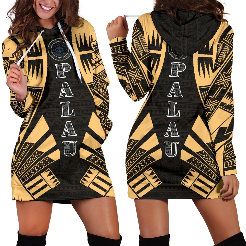 Palau Hoodie Dress - Polynesian Tattoo Gold Gold - Polynesian Pride