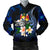 Tonga Polynesian Men's Bomber Jacket - Turtle With Plumeria Flowers Blue - Polynesian Pride