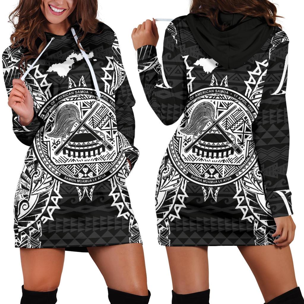 American Samoa Polynesian Hoodie Dress Map Black Black - Polynesian Pride