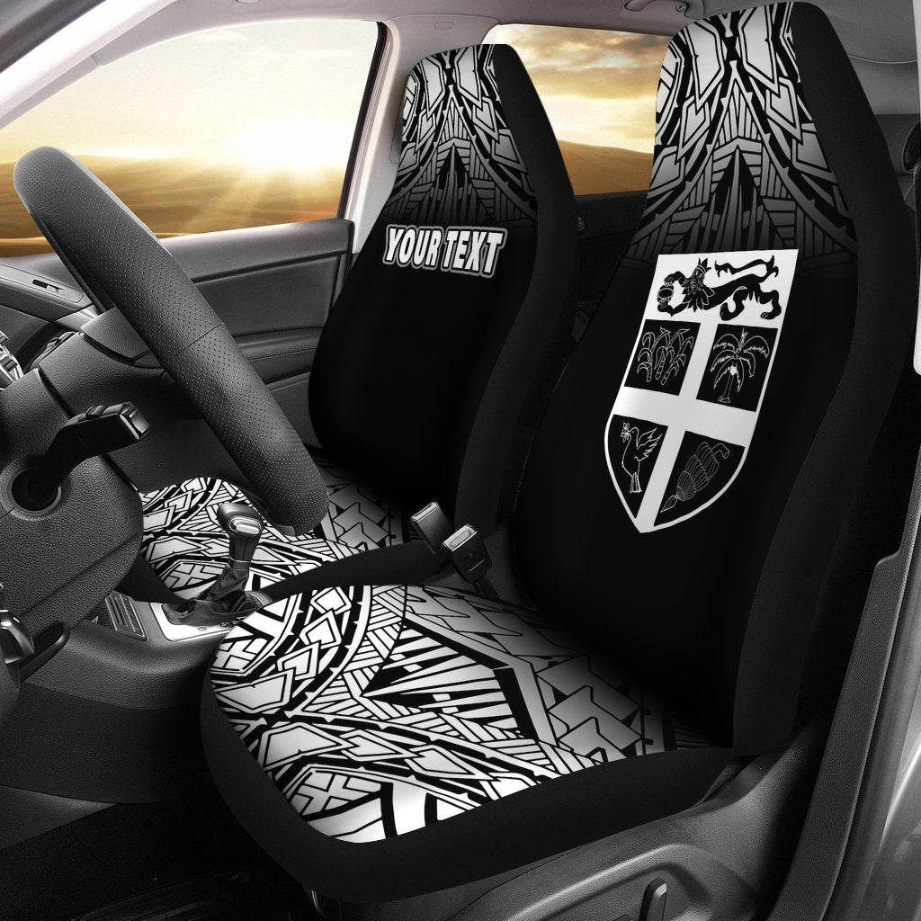 Fiji Tapa Custom Personalised Car Seat Covers - Fiji Flag Polynesian Tattoo Fog Black Universal Fit Black - Polynesian Pride