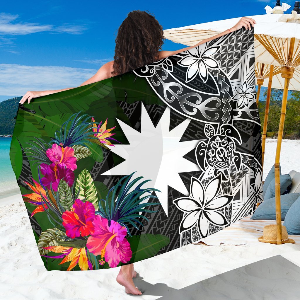 Nauru Sarong - Turtle Plumeria Banana Leaf Sarong One Size Black - Polynesian Pride