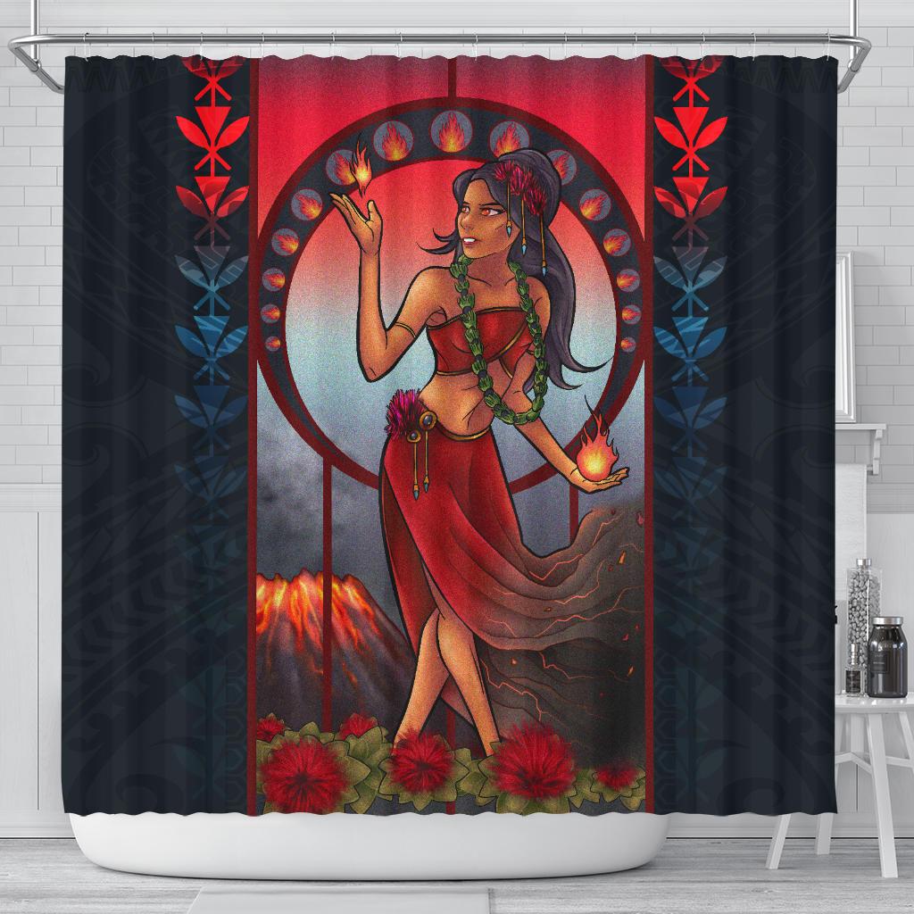 Polynesian Hawaii Shower Curtain - Pele Hawaiian Girl 177 x 172 (cm) Black - Polynesian Pride