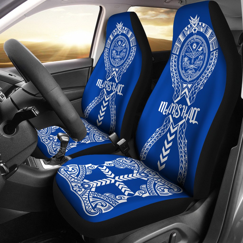 Marshall Islands Car Seat Covers - Marshall Islands Seal Polynesian Tribal Blue Universal Fit Blue - Polynesian Pride