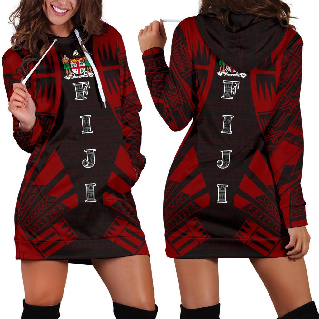 Fiji Hoodie Dress - Polynesian Tattoo Red Red - Polynesian Pride