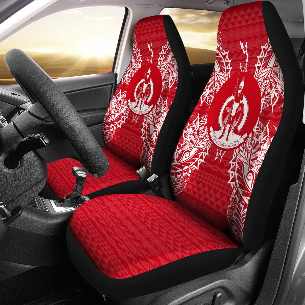 Vanuatu Car Seat Cover - Vanuatu Coat Of Arms Map Red White Universal Fit Red - Polynesian Pride