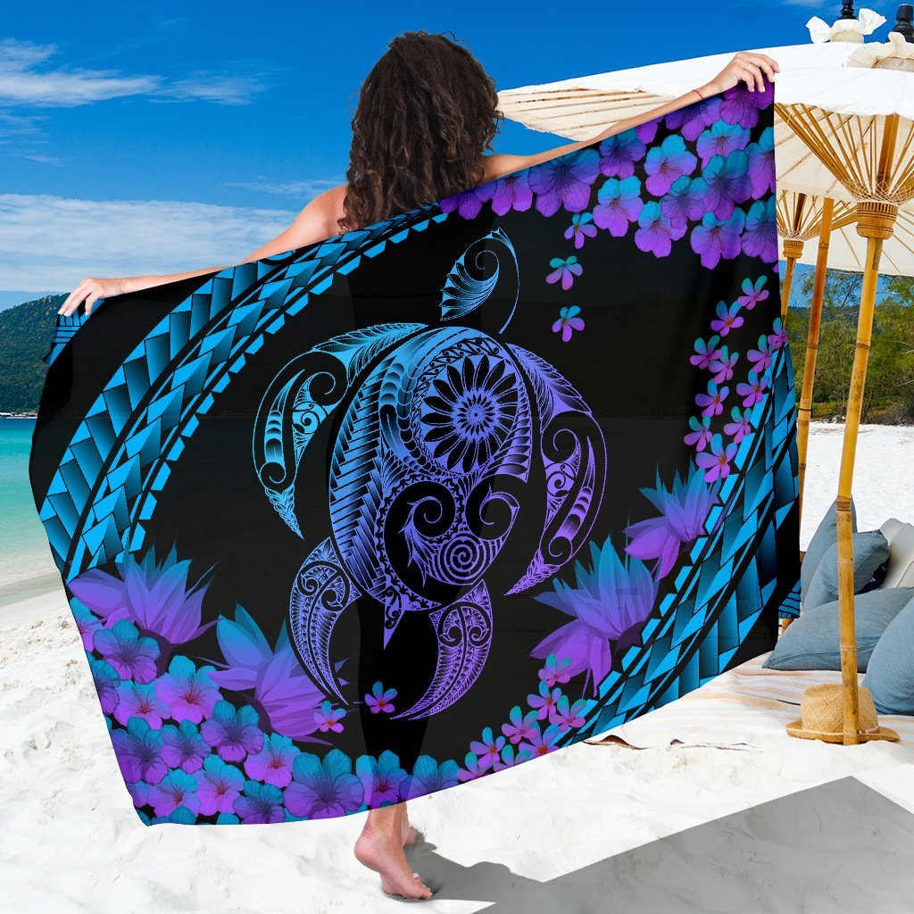 Hawaii Turtle Polynesian Hibiscus Sarong - Boot Style Sarong One Size Black - Polynesian Pride