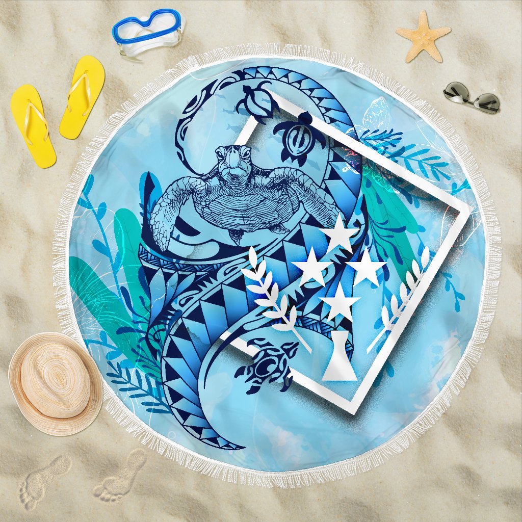 Kosrae State Beach Blanket - Turtle Under The Sea Style Beach Blanket - Kosrae State One Size Blue - Polynesian Pride