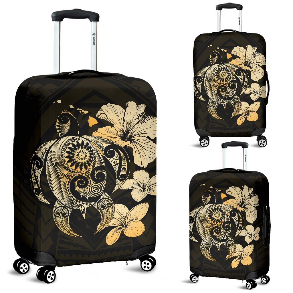 Hibiscus Plumeria Mix Polynesian Gold Turtle Luggage Covers Gold - Polynesian Pride