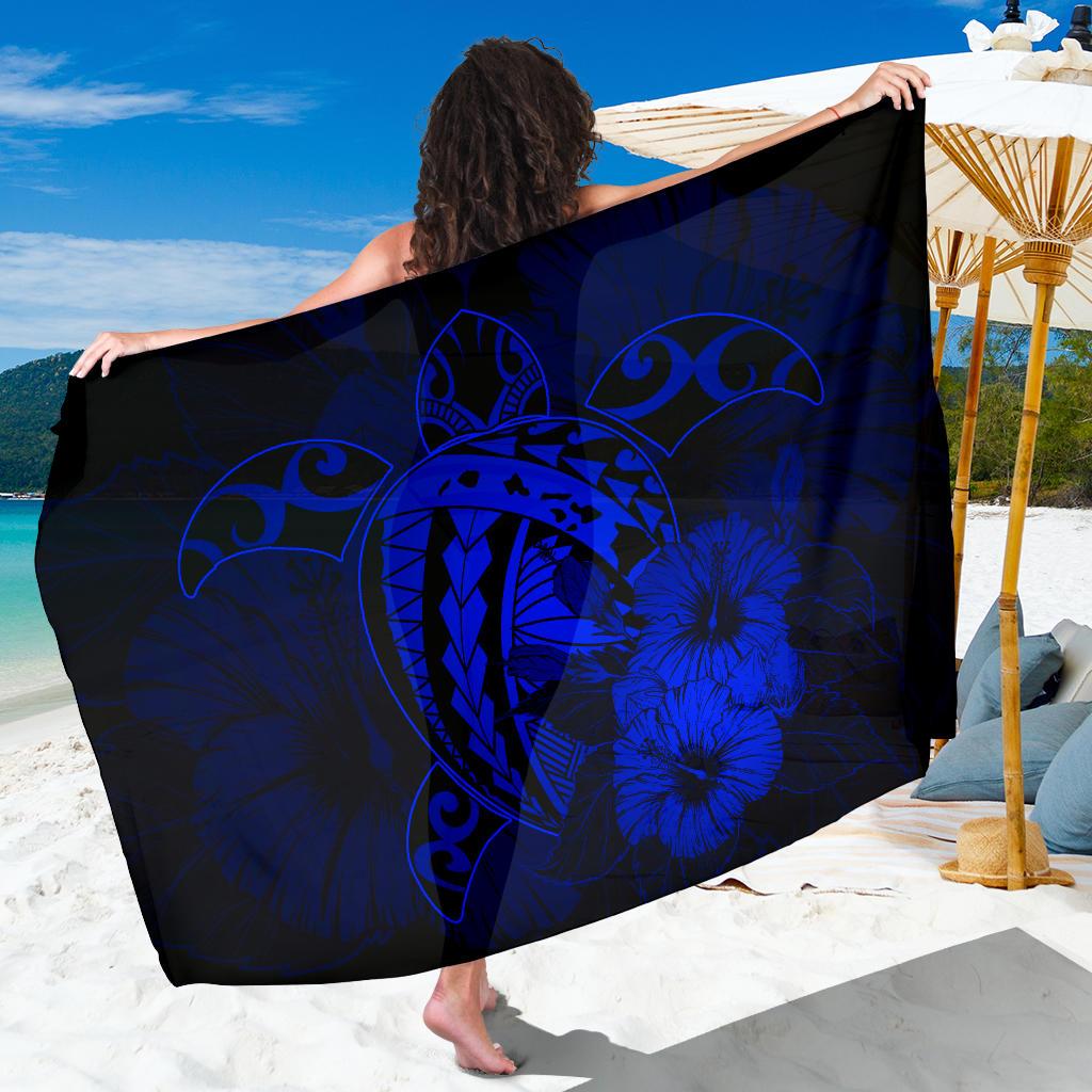 Hawaii Hibiscus Sarong - Harold Turtle - Blue Sarong One Size Blue - Polynesian Pride