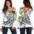 Wallis and Futuna Polynesian Women's Off Shoulder Sweater - Summer Plumeria (White) White - Polynesian Pride