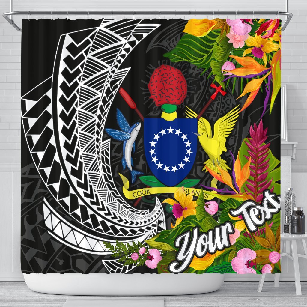 Cook Islands Shower Curtains - Custom Personalised Seal Spiral Polynesian Patterns 177 x 172 (cm) Black - Polynesian Pride