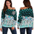 American Samoa Women's Off Shoulder Sweaters - Coconut Leaves Weave Pattern Blue Blue - Polynesian Pride