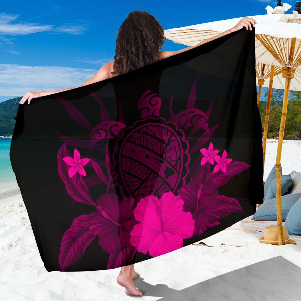 Hawaii Turtle Map Hibiscus Sarong - Pink Sarong One Size Pink - Polynesian Pride