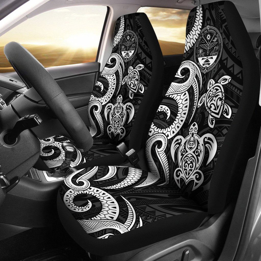 Marshall Islands Car Seat Covers - White Tentacle Turtle Crest Universal Fit White - Polynesian Pride