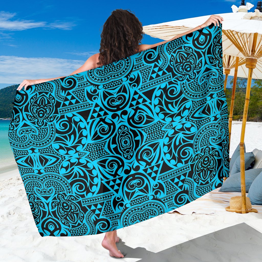 Polynesian Sarong Grown Blue White Premium Polyester Blue One Size - Polynesian Pride