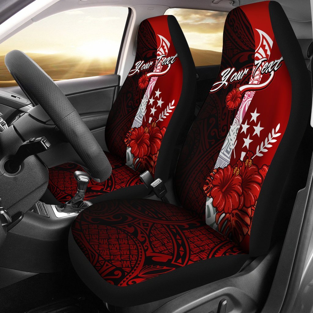 Kosrae Micronesia Custom Personalised Car Seat Covers - Coat Of Arm With Hibiscus Universal Fit Red - Polynesian Pride