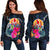 Tahiti Polynesian Women's Off Shoulder Sweater - Tropical Flower Blue - Polynesian Pride