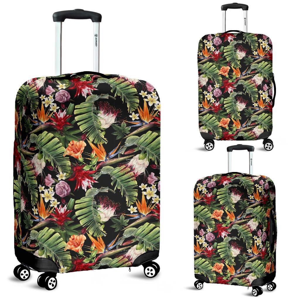 Hawaii Tropical Flowers Watercolor Luggage Cover White - Polynesian Pride