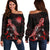 Nauru Polynesian Women's Off Shoulder Sweater - Turtle With Blooming Hibiscus Red Red - Polynesian Pride