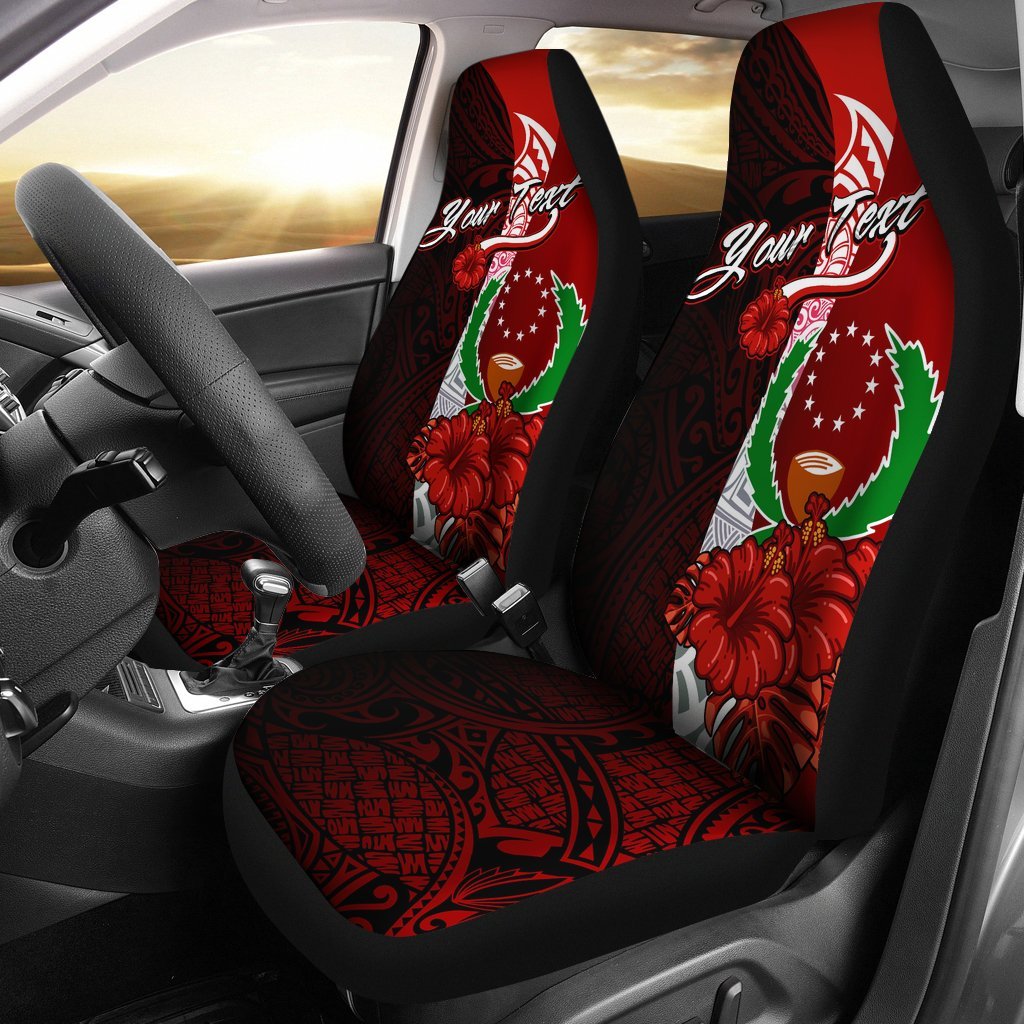 Pohnpei Micronesia Custom Personalised Car Seat Covers - Coat Of Arm With Hibiscus Universal Fit Red - Polynesian Pride