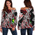 Hawaii Women's Off Shoulder Sweater - Tribal Flower Special Pattern Red Color Art - Polynesian Pride