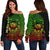 Hawaii Women's Off Shoulder Sweater - Hawaii Seal Rocket Style (Reggae) Black - Polynesian Pride