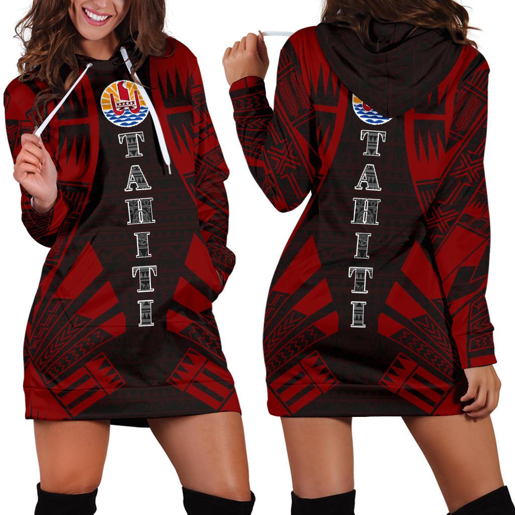 Tahiti Hoodie Dress - Polynesian Tattoo Red Red - Polynesian Pride