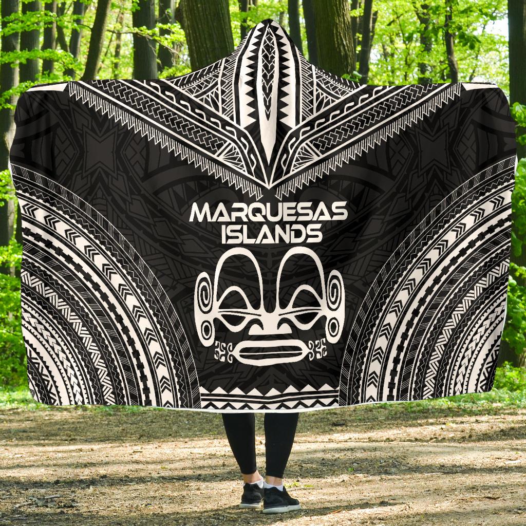 Marquesas Islands Polynesian Chief Hooded Blanket - Black Version Hooded Blanket Black - Polynesian Pride