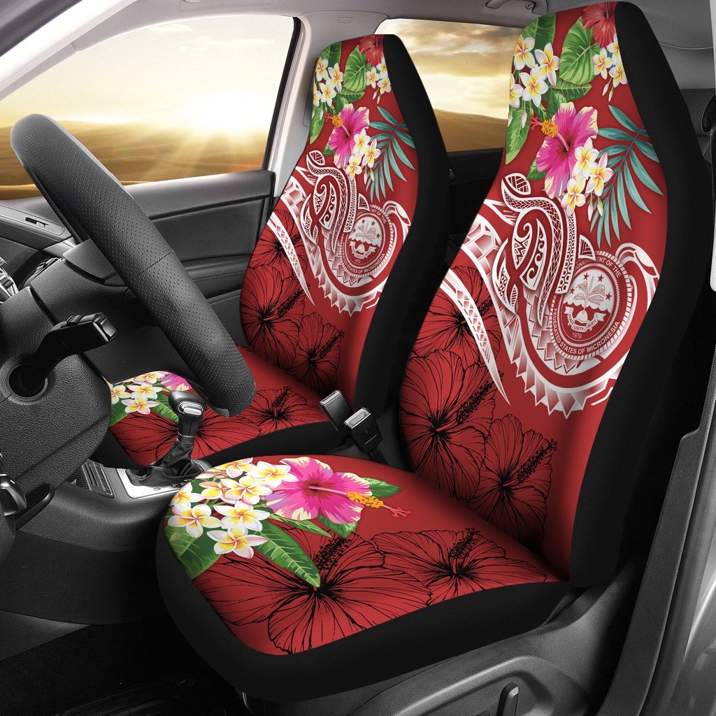 FSM Polynesian Car Seat Covers - Summer Plumeria (Red) Universal Fit Red - Polynesian Pride