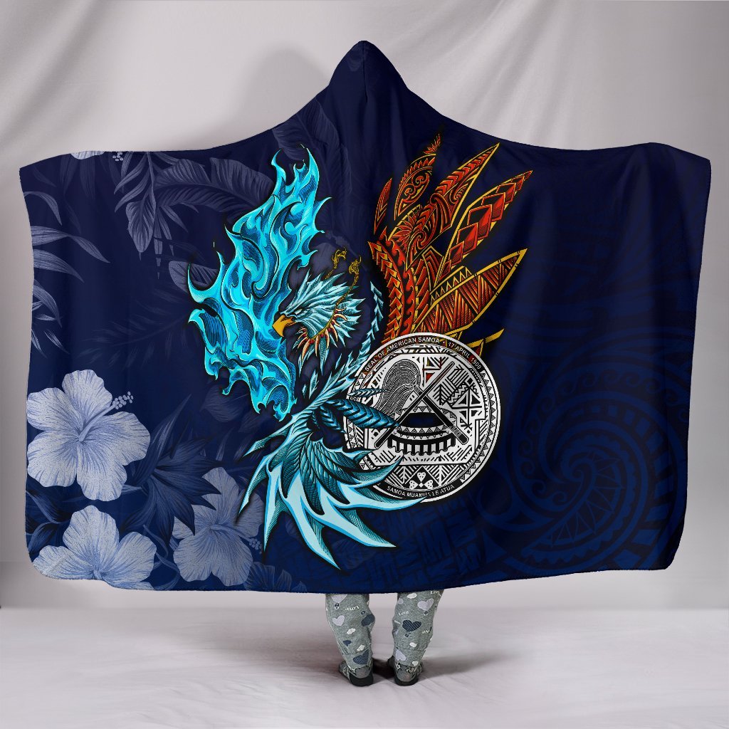 American Samoa Polynesian Hooded Blanket - Blue Polynesian Eagle Hooded Blanket Blue - Polynesian Pride