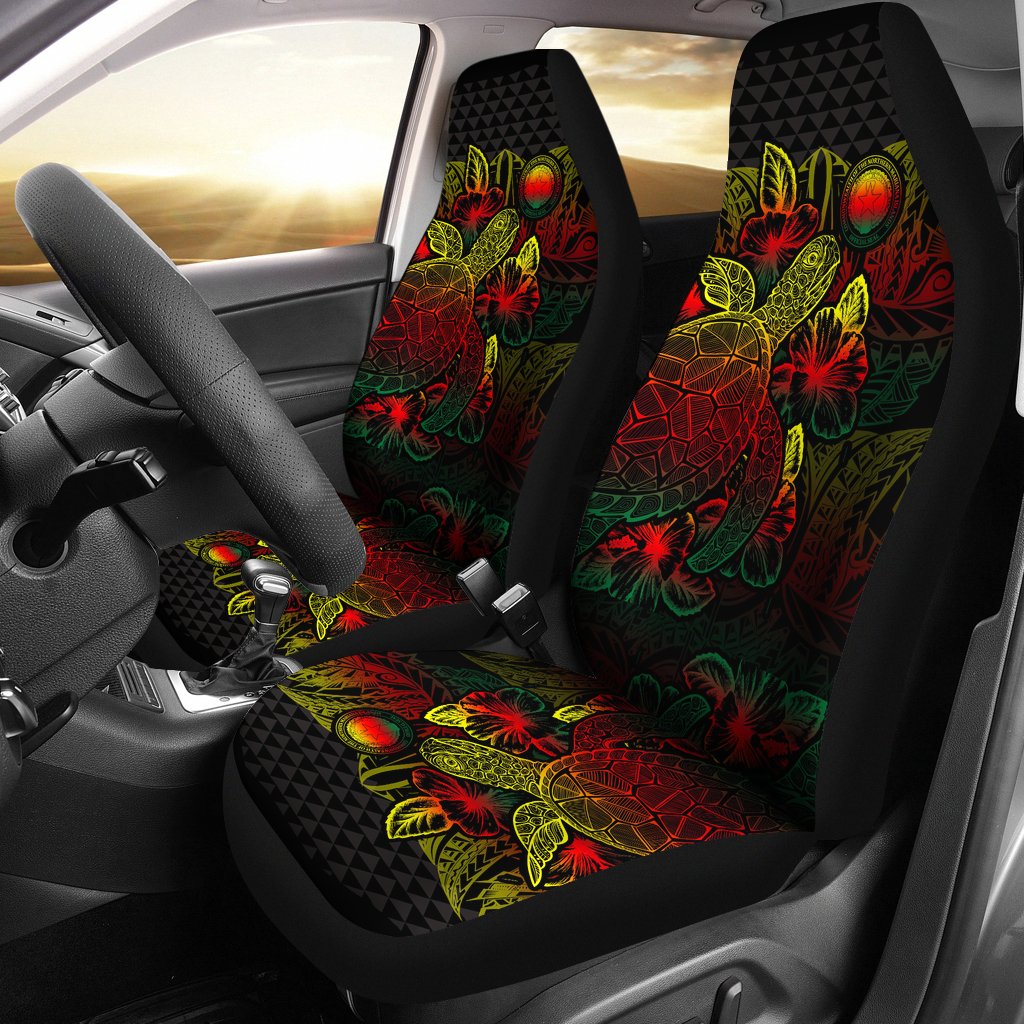 Northern Mariana Islands Car Seat Covers - C N M I Seal Turtle Hibiscus Reggae Universal Fit Reggae - Polynesian Pride