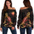 Marshall Islands Polynesian Women's Off Shoulder Sweater - Turtle With Blooming Hibiscus Gold Gold - Polynesian Pride