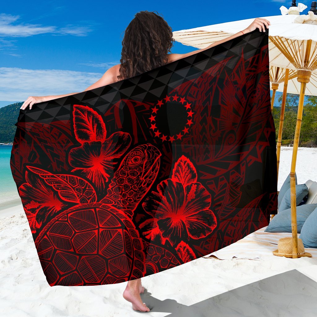 Cook Islands Sarong - Turtle Hibiscus Pattern Red Women One Size Red - Polynesian Pride