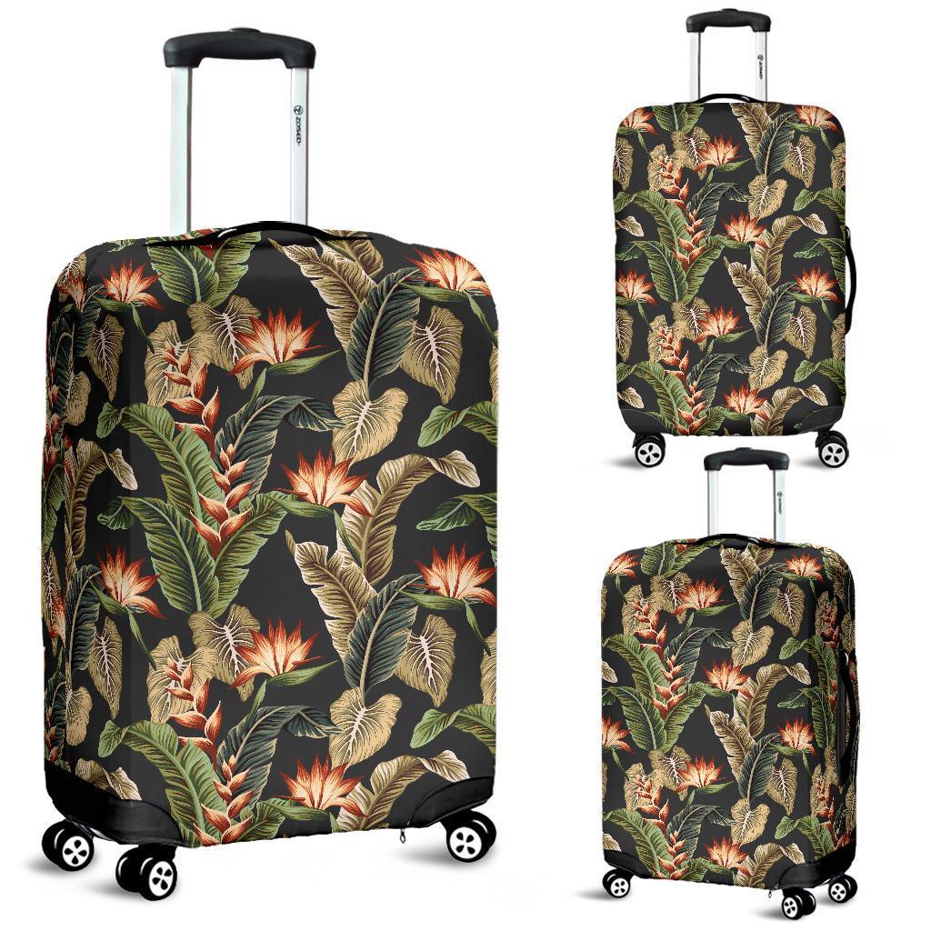 Hawaii Tropical Floral Vintage Strelitzia Flower Banana Leaves Luggage Cover White - Polynesian Pride