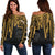 Tahiti Women's Off Shoulder Sweater - Tahiti Seal In Heartbeat Patterns Style (Gold) - Polynesian Pride