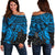 Yap Polynesian Off Shoulder Sweater (Women) - Blue Turtle Blue - Polynesian Pride